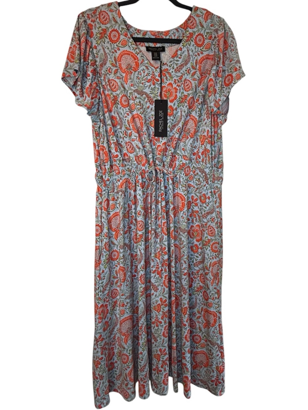 Rachel Zoe Coral and Light Blue Paisley Midi Dress